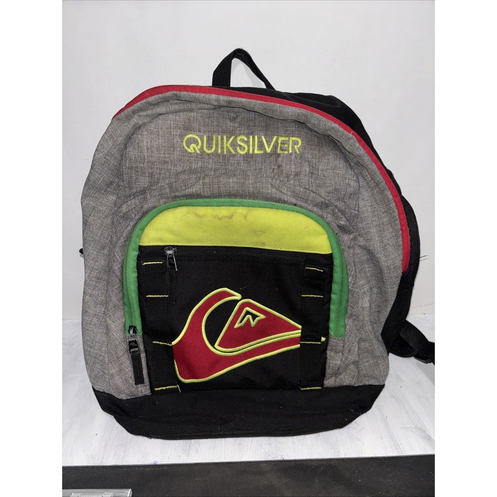 Vtg Y2K Quiksilver Backpack Bag Surfwear Wave Skater Colorful Mens Grey 15in